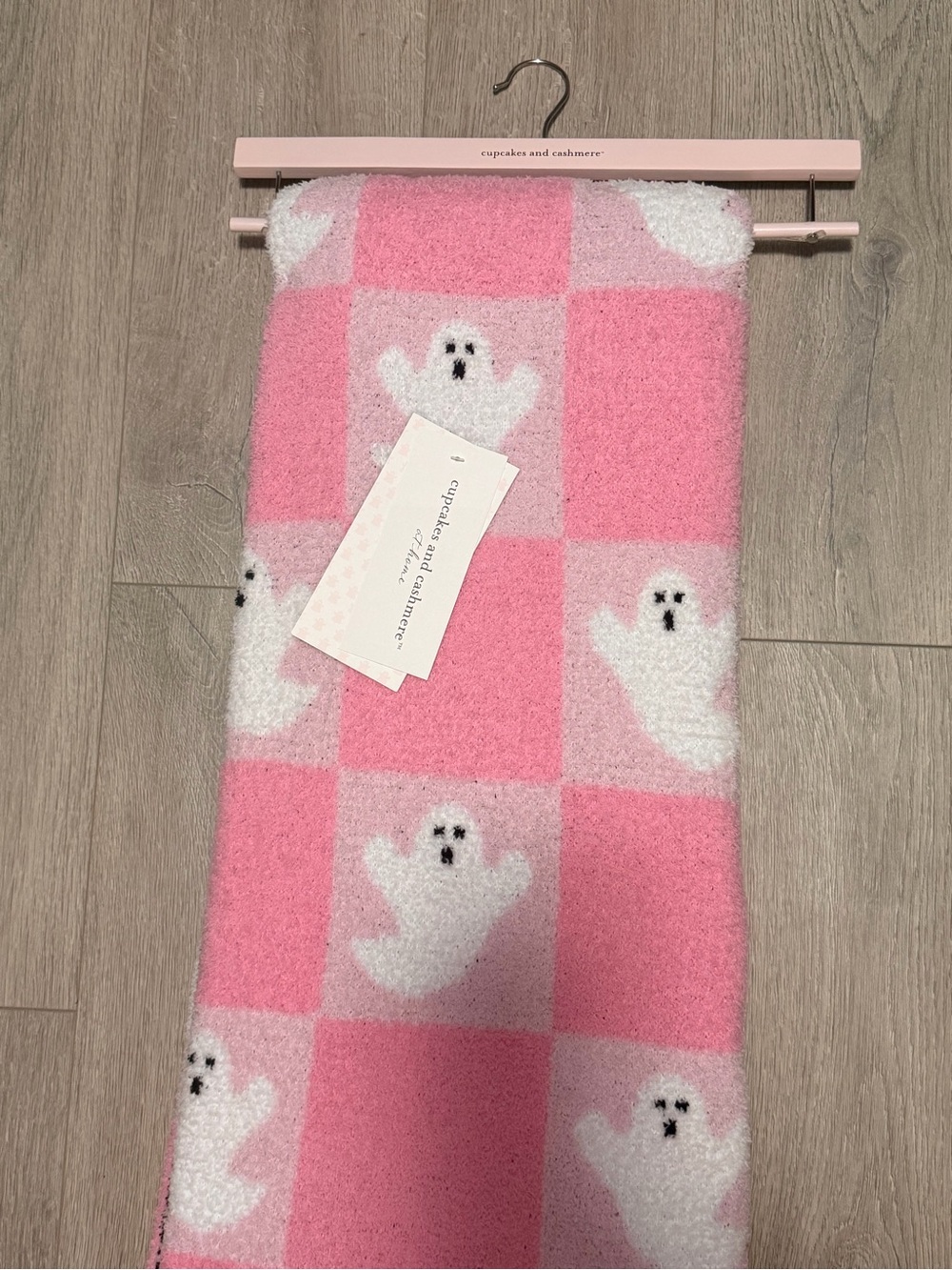 cupcakes & cashmere Pink and White Ghost Check Throw Blanket